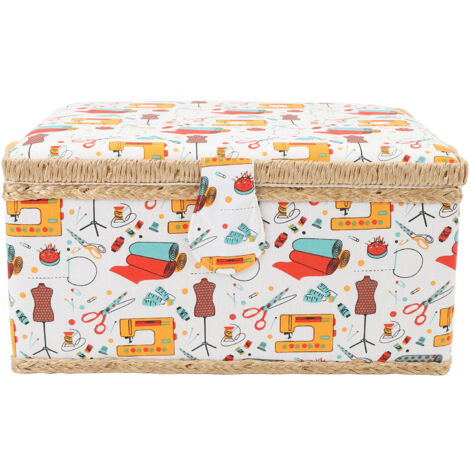 Sewing Basket Large Capacity Portable Sewing Storage Box with Detachable Plastic Tray