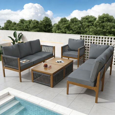 Seyakany Ensemble de salon de jardin pour 7 à 8 personnes,canapé extérieur d'angle,table et coussins,housse en tissu amovible et lavable(Gris)