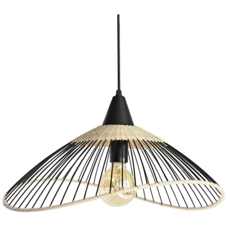 Seynave - Suspension 1x e27 rotin noir/naturel Kasteli, D.45 cm