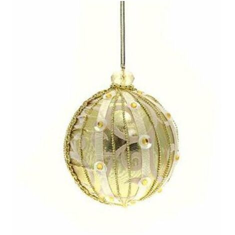 Sfera decorata con nastro per albero di natale - colore oro - decorazione addobbo natalizio