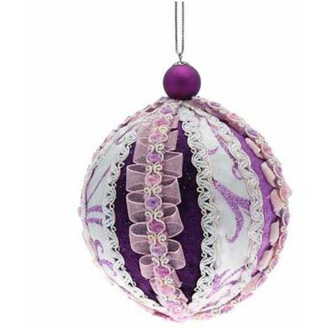 Sfera decorata per albero di natale - colore viola/bianco - decorazione addobbo natalizio