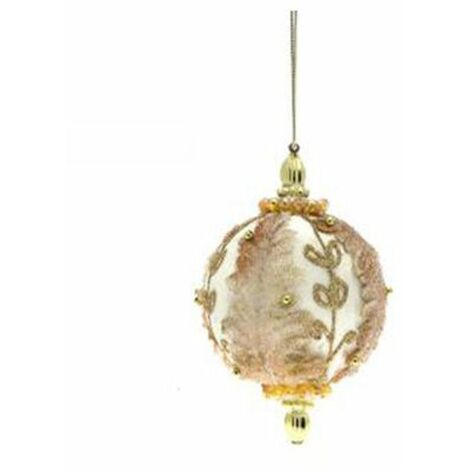 Sfera decorata per albero natale Ø8 cm - colore crema/oro - decorazione addobbo natalizio