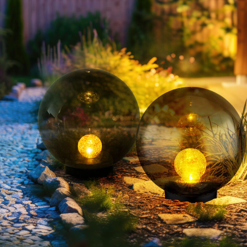 Image of Sfera decorativa da giardino luci solari per giardino rotonda led luci solari da giardino sfera sfera solare per esterno, vetro craquelé, 1x led