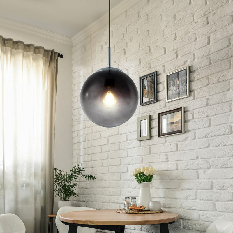 Image of Sfera design pendolo lampada da soffitto soggiorno camera da letto illuminazione lampada a sospensione in vetro fumo
