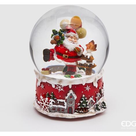 Sfera di cristallo natalizia con Babbo Natale con Passero, Carillon decorazione per interno h 20 cm