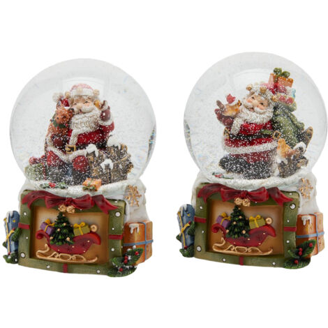 Sfera di cristallo natalizia con Babbo Natale decorazione per interno ad acqua da 10 cm -Uccellino