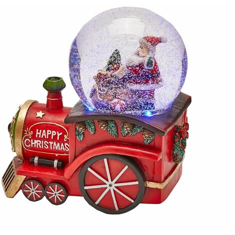 Sfera di cristallo natalizia con Babbo Natale in Trenino, Carillon decorazione per interno h 17 cm