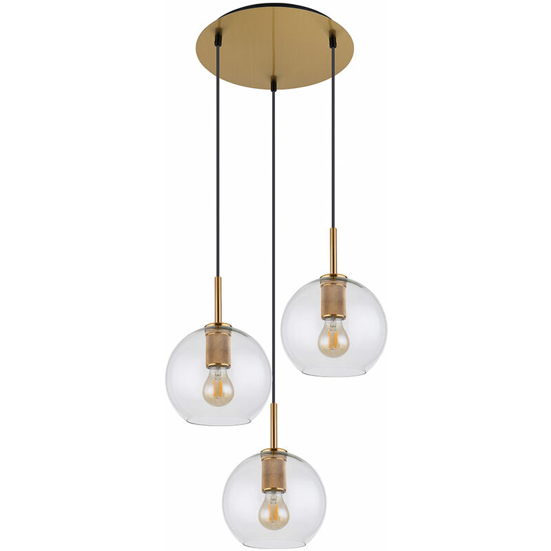 Image of Etc-shop - Sfera di vetro lampada a sospensione lampada a sospensione tavolo da pranzo Sfera di vetro lampada a sospensione sfere, 3 fiamme, metallo