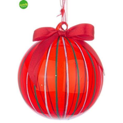 Sfera di vetro stripe Bizzotto rosso Ø10 cm