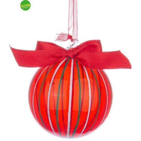 Sfera di vetro stripe Bizzotto rosso Ø8 cm