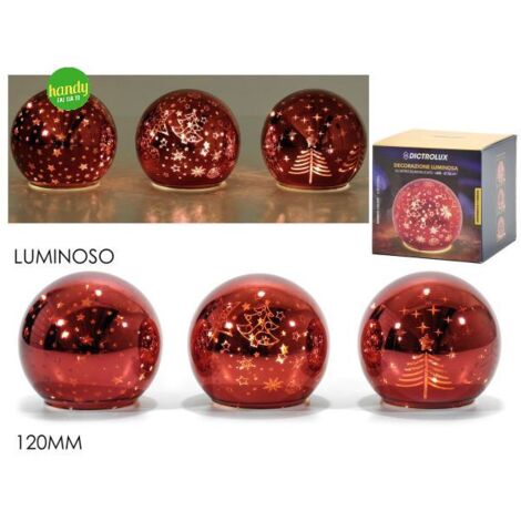 Sfera in Vetro General Trade Rosso con Luce Ø 120mm Modelli Assortiti