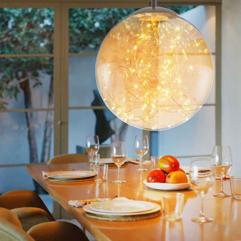 Image of Sfera lampada a sospensione vetro ambra led sala da pranzo lampada a sospensione lampada a sospensione tonda 1 fiamma, metallo, 1x led 12 watt 960
