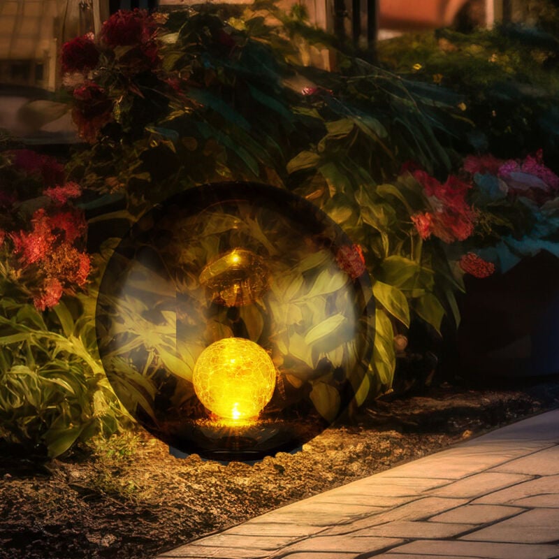 Image of Sfera luci solari per giardino rotonda LED luci solari da giardino sfera Sfera solare 20 cm per esterno, vetro craquelé, 1x LED bianco caldo, DxH