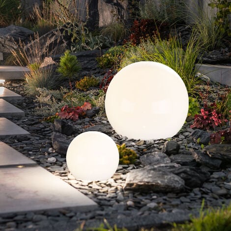 Sfera luminosa solare da giardino sfera luminosa a LED solare decorazione da giardino sfera solare per esterni, con picchetto da terra, durata della luce circa 6-8 ore, bianco caldo, D 10/30 cm, 2x
