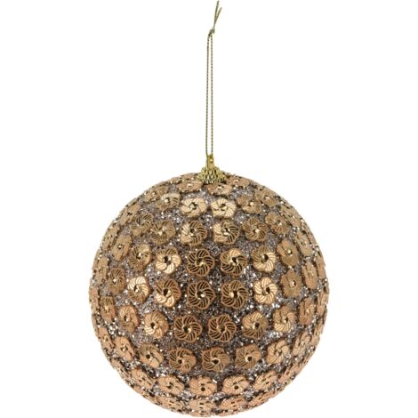 Sfera per albero di Natale in PV con pailettes color champagne decorazione natalizia Ø 12 cm