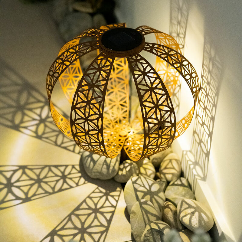 Image of Sfera solare ottica ruggine per lampada solare esterna ruggine lampada solare da giardino palla orientale, con effetto luce e picchetto, 1x led