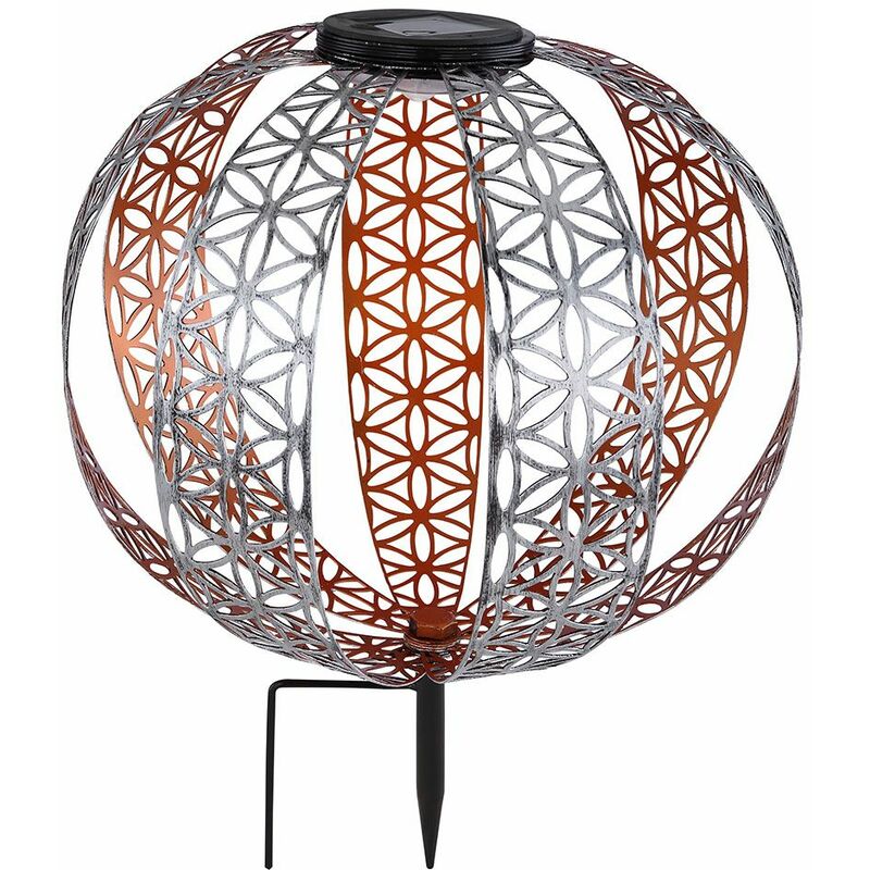 Image of Sfera solare sfera in metallo argento Luci solari per giardino Lampada solare sfera orientale, con effetto luce e picchetto, 1x led bianco caldo, 30