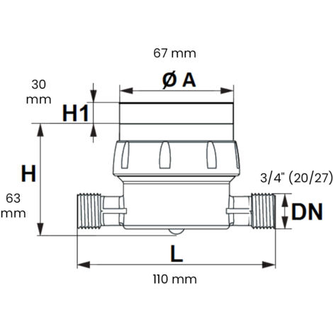 Sferaco – Lot de 5 compteurs divisionnaires eau froide pré-équipés – Écartement 110 mm – 3/4' (20/27) – Corps laiton – Débit 2,5 m³/h