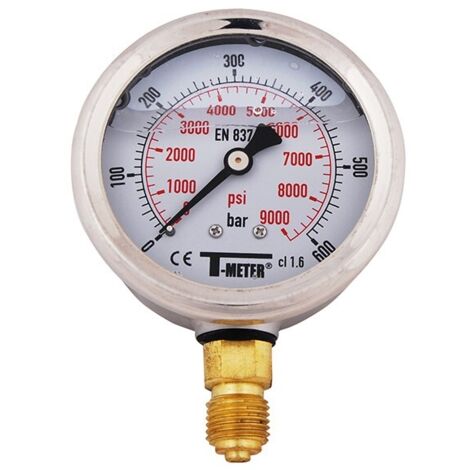 Sferaco – Manomètre chauffage central inox 304 à bain de glycérine – Pression max 6 bar – Raccord mâle 1/4' – Ø63 mm – Tube de bourdon laiton