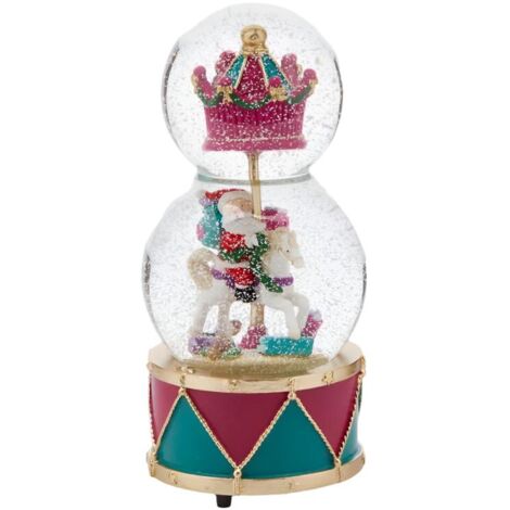 Sferacqua decorativa Babbo tamburi e carillon  di h.22 cm per il natale