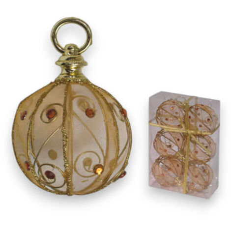 Sfere decorative natalizie dorate in confezione da 6 pezzi scatola trasparente per addobbi festività - Ø 8 cm