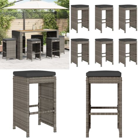 Sgabelli Bar da Giardino con Cuscini 6 pz Grigi in Polyrattan - Sedute da esterno - Cuscini per sgabelli