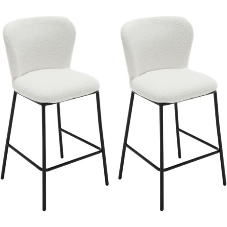 Sgabelli bar, Set di 2 Sgabelli da Bar in Pelliccia Sgabelli Cucina Moderni Sgabelli Alti con Gambe in Metallo Sedie da Bar per Cucina Bancone, Bianco, WAHSON