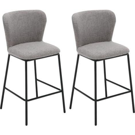 Sgabelli bar, Set di 2 Sgabelli da Bar in Tessuto di Lino Sgabelli Cucina Moderni Sgabelli Alti con Gambe in Metallo Sedie da Bar per Cucina Bancone, Grigio, WAHSON