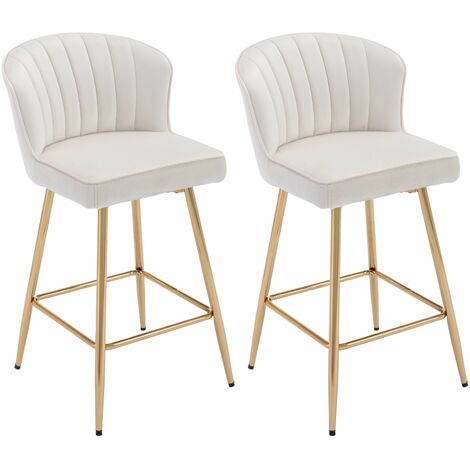 Sgabelli bar, Set di 2 Sgabelli da Bar in Velluto Sgabelli Cucina Moderni Sgabelli Alti con Gambe in Metallo per Cucina Bancone, Beige
