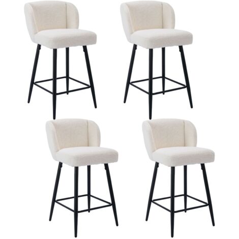 Sgabelli bar, Set di 4 Sgabelli da Bar Moderni Sgabelli Cucina in Pelliccia Sintetica Sgabelli Alti con Gambe in Metallo per Cucina Bancone,Wahson, Bianco