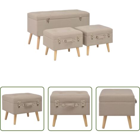 Sgabelli con contenitore -  Sgabelli con Contenitore 3 pz in Tessuto Beige