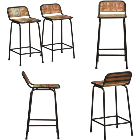Sgabelli da Bar 2 pz 46x35,5x80 cm Legno Massello di Recupero - Sgabelli in legno - Sgabelli in legno riciclato