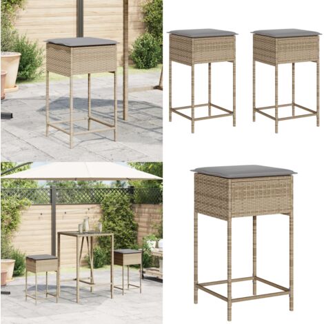 Sgabelli da Bar con Cuscini 2 pz Beige in Polyrattan - Sgabelli da esterno - Cuscini per sgabelli