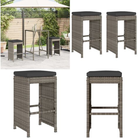 Sgabelli da Bar con Cuscini 2 pz Grigi in Polyrattan - Sgabelli da bar - Cuscini per sgabelli