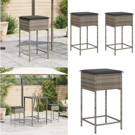 Sgabelli da Bar con Cuscini 2 pz Grigi in Polyrattan - Sgabelli da esterno - Cuscini per sgabelli