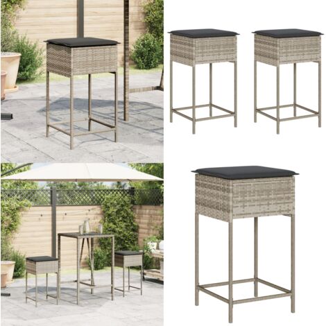 Sgabelli da Bar con Cuscini 2 pz Grigio Chiaro in Polyrattan - Sgabelli da bar - Cuscini per sgabelli