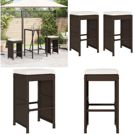 Sgabelli da Bar con Cuscini 2 pz Marroni in Polyrattan - Sgabelli da bar - Cuscini per sgabelli