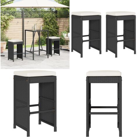 Sgabelli da Bar con Cuscini 2 pz Neri in Polyrattan - Sgabelli da bar - Cuscini per sgabelli