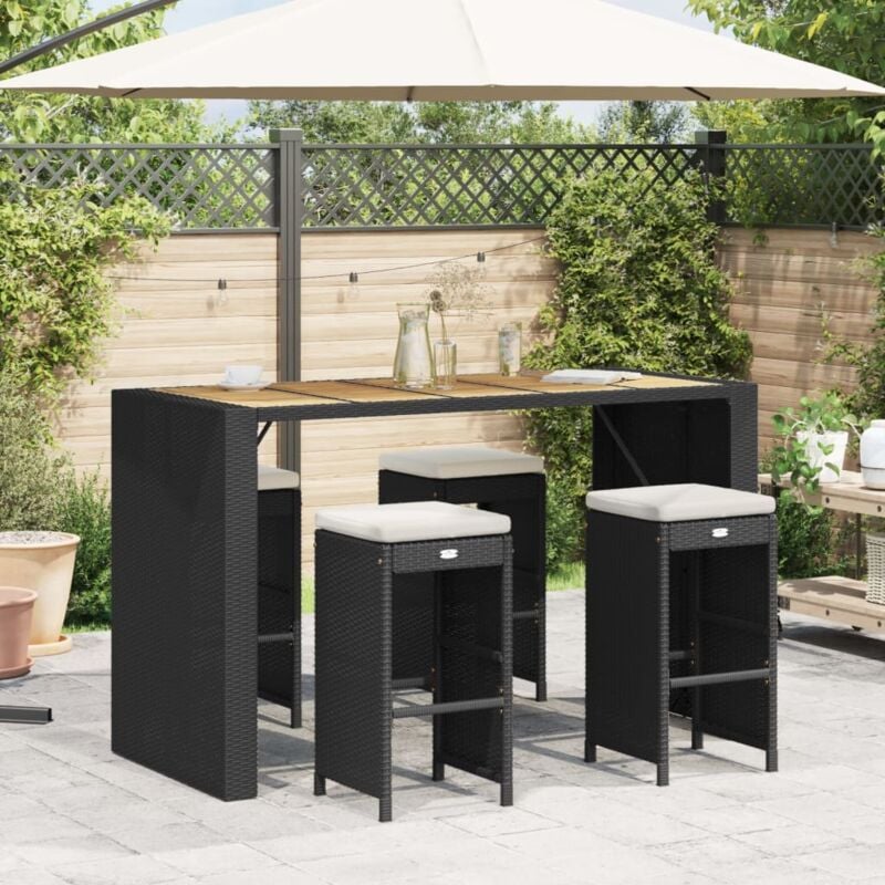 Sgabelli da Bar con Cuscini 4 pz Neri in Polyrattan