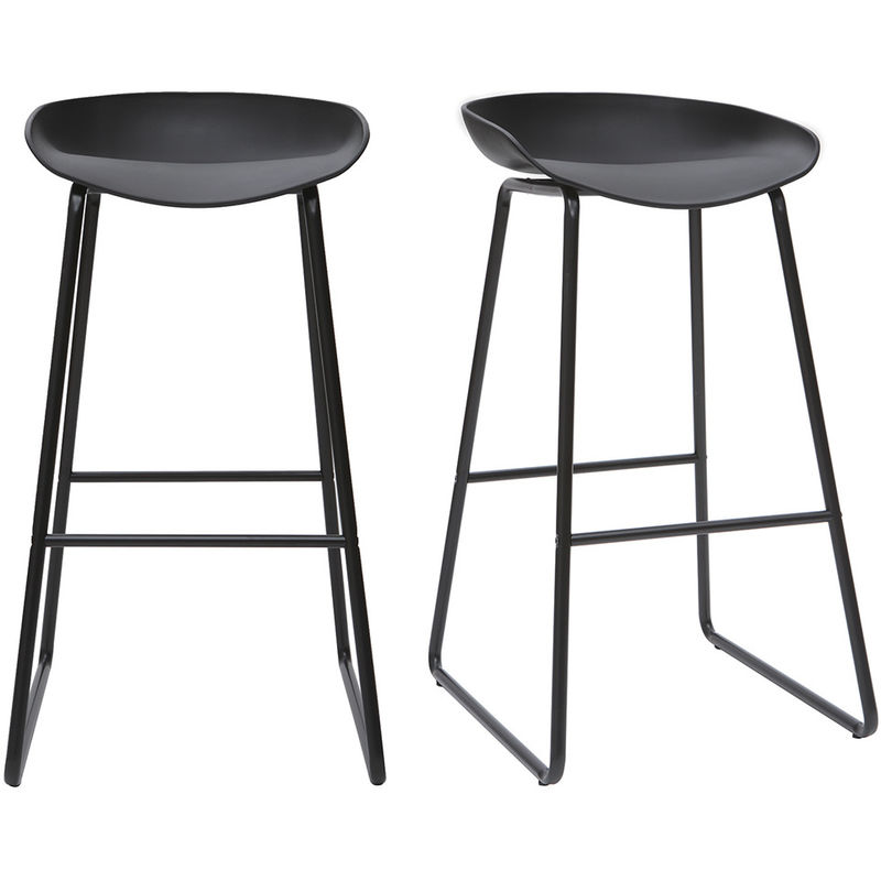 Miliboo - Sgabelli da bar design neri con piedi in metallo (set di 2) pebble