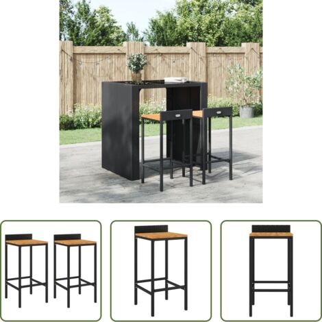 Sgabelli da bar in rattan -  Sgabelli da Bar 2pz Neri Polyrattan e Legno Massello di Acacia
