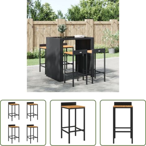 Sgabelli da bar in rattan -  Sgabelli da Bar 4pz Neri Polyrattan e Legno Massello di Acacia