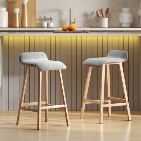 Sgabelli da bar in stile scandinavo - Set di 2 sgabelli da bar con poggiapiedi - Legno di abete, tessuto in poliestere effetto lino grigio