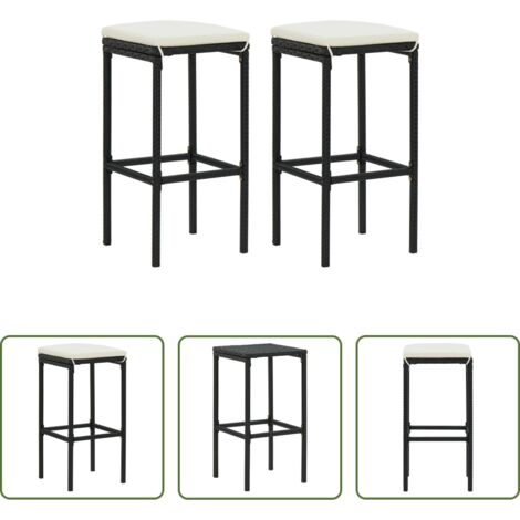 Sgabelli da bar -  Sgabelli da Bar con Cuscini 3 pz Neri in Polyrattan