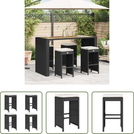 Sgabelli da bar -  Sgabelli da Bar con Cuscini 4 pz Neri in Polyrattan