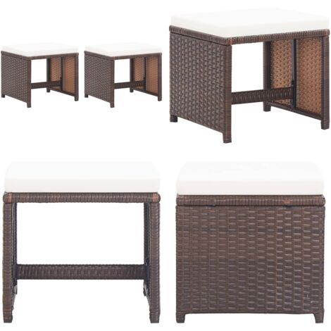 Sgabelli da Giardino 2 pz con Cuscini in Polyrattan Marrone - Sgabelli in rattan - Sgabelli con cuscino