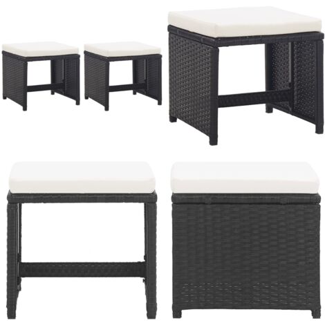 Sgabelli da Giardino 2 pz con Cuscini in Polyrattan Nero - Sgabello in rattan - Sgabello con cuscino
