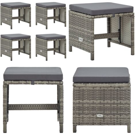 Sgabelli da Giardino 4 pz con Cuscini in Polyrattan Grigio - Sgabelli esterni - Sgabelli in acciaio