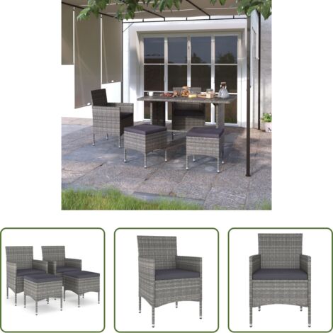Sgabelli da giardino -  Set Sedie da Giardino con Poggiapiedi 4 pz in Polyrattan Grigio