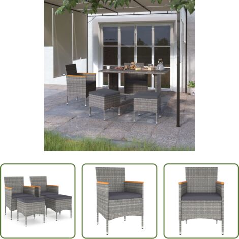 Sgabelli da giardino -  Set Sedie da Giardino con Poggiapiedi 4 pz in Polyrattan Grigio